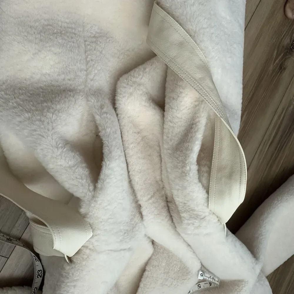 ZARA ZW Collection Faux Fur Belted Long Coat Cream Ecru Medium 4360/257 NWT